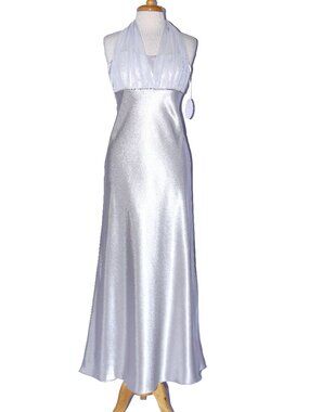 NWOT Dollar Fashion #3738 Satin & Chiffon Bridesmaid Evening Dress-Size M-SILVER
